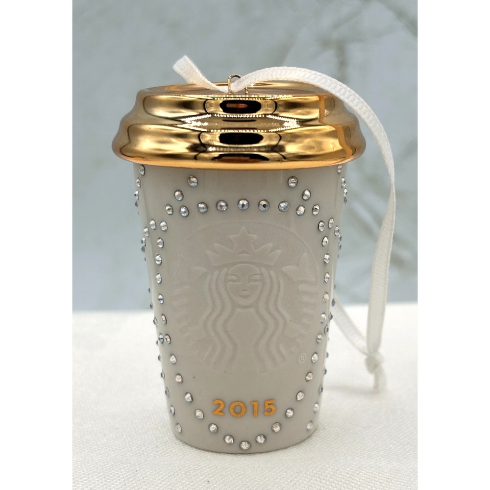 2015 Starbucks Ceramic Swarovski Christmas Ornament Limited Edition Mini‎ To Go